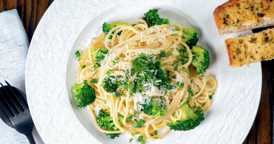 Spaghetti with Broccoli Arugula and Pecorino