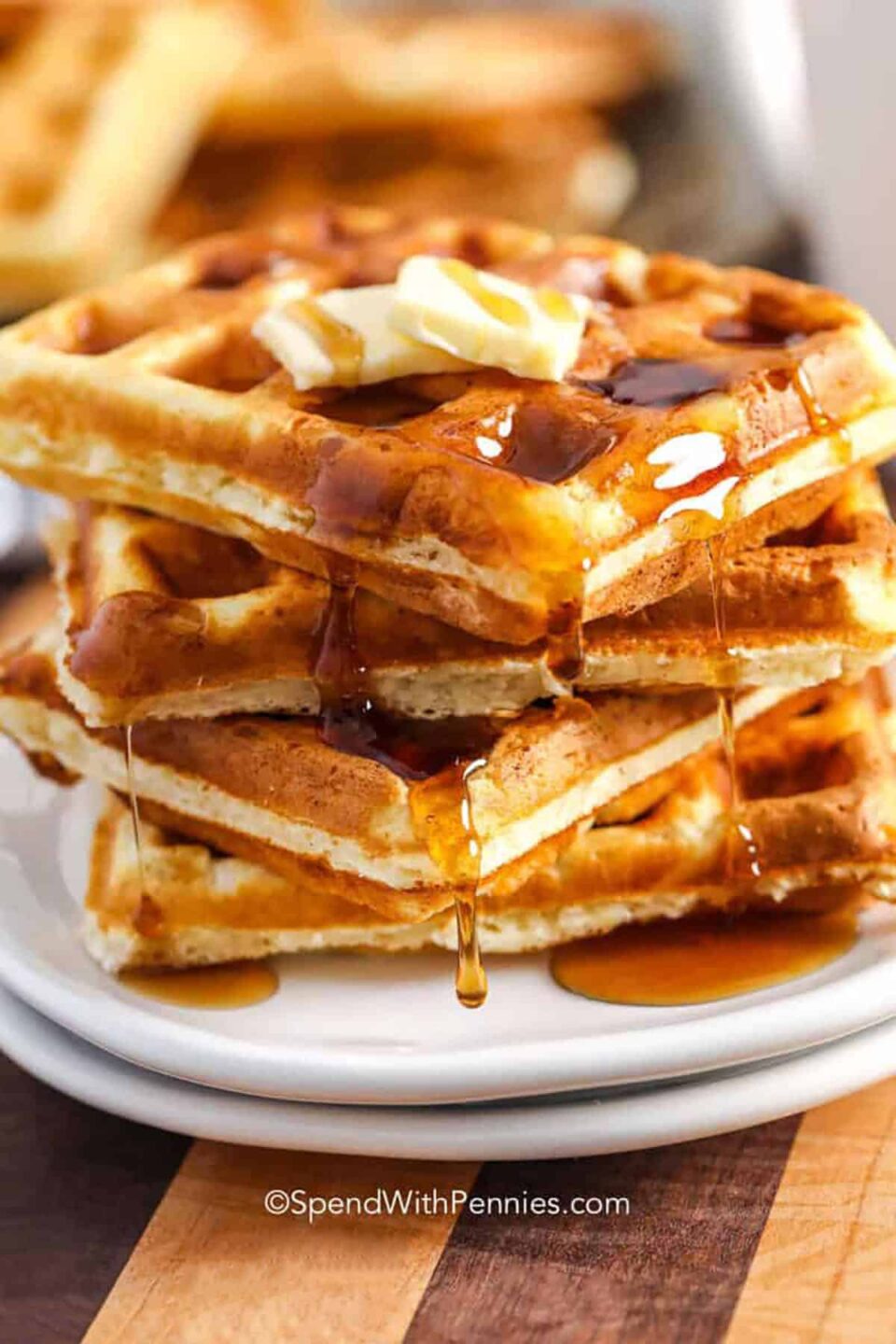 plated Homemade Waffle Recipe waffles with butter and syrup